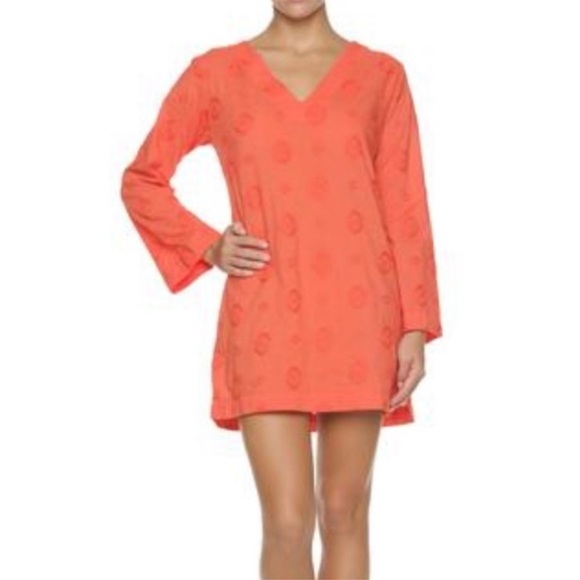 Helen Jon Coral Embroidered Split Hem V-Neck Tunic Swim Coverup Resortwear - Picture 2 of 13